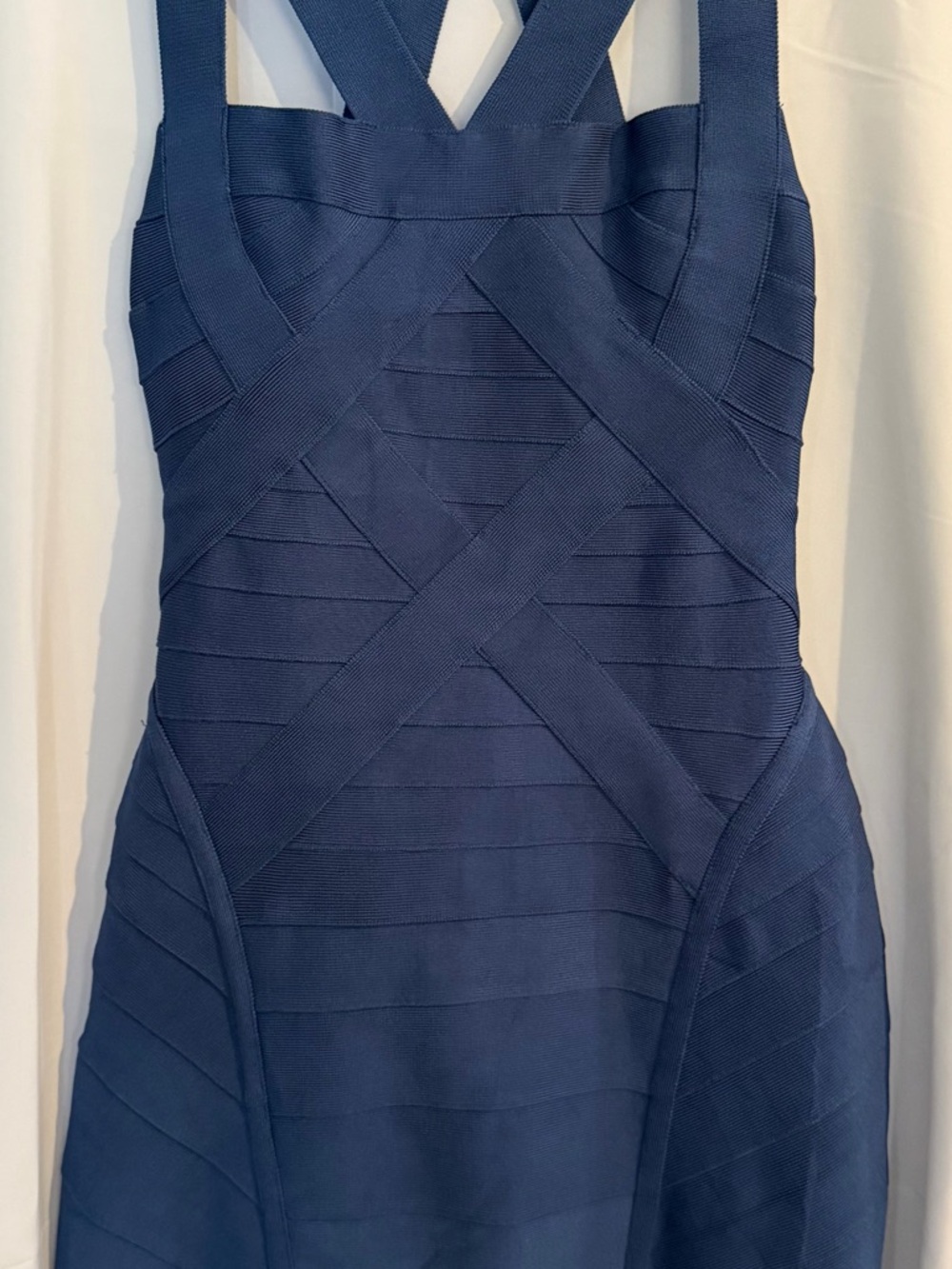 Herve Leger Navy One-Shoulder Bandage Dress